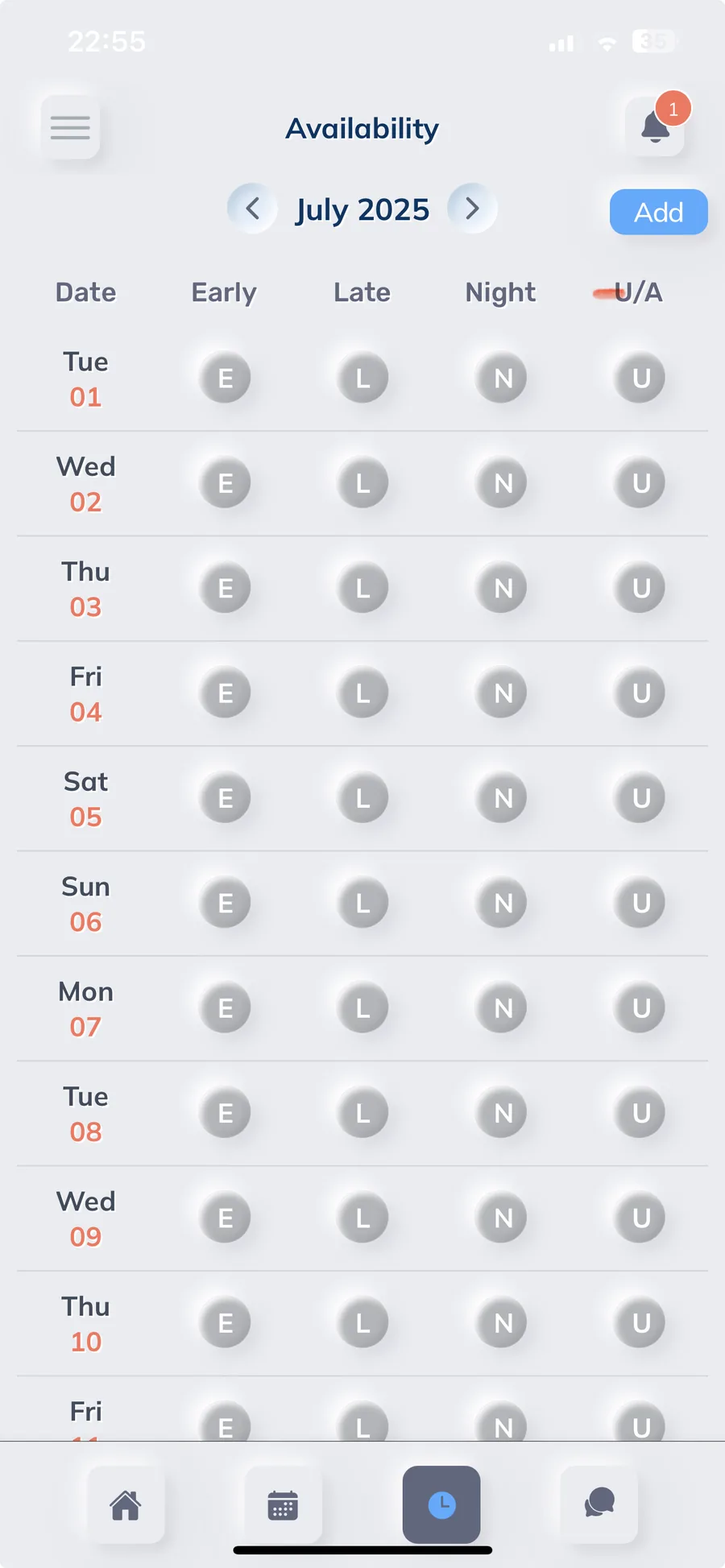 Albion app availability screen for setting when you can work